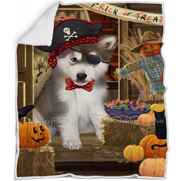 Enter at Own Risk Trick or Treat Halloween Alaskan Malamute Dog Blanket BLNKT93765