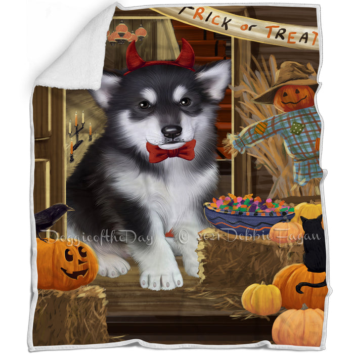 Enter at Own Risk Trick or Treat Halloween Alaskan Malamute Dog Blanket BLNKT93774