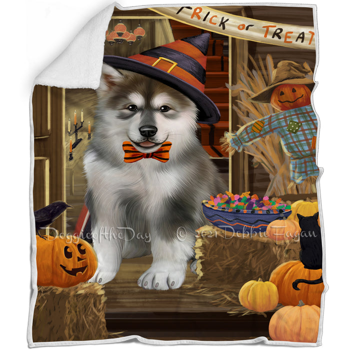 Enter at Own Risk Trick or Treat Halloween Alaskan Malamute Dog Blanket BLNKT93783