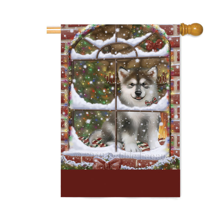 Personalized Please Come Home For Christmas Alaskan Malamute Dog Sitting In Window Custom House Flag FLG-DOTD-A60161