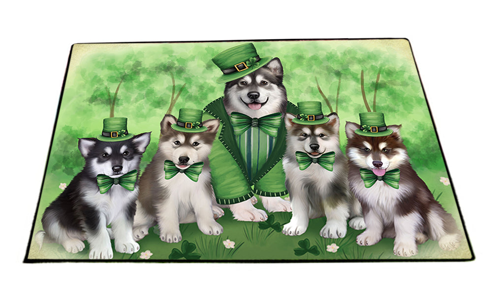 St. Patricks Day Irish Family Portrait Alaskan Malamute Dogs Floormat FLMS48147