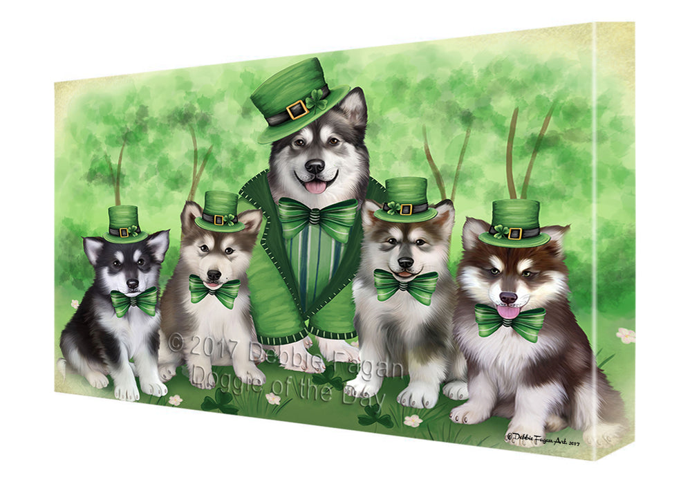St. Patricks Day Irish Family Portrait Alaskan Malamute Dogs Canvas Wall Art CVS49233