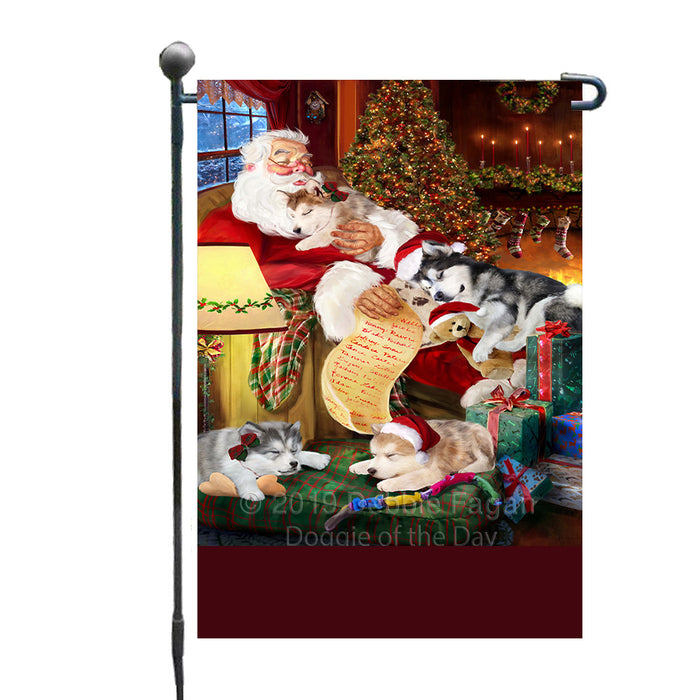 Personalized Alaskan Malamute Dogs and Puppies Sleeping with Santa Custom Garden Flags GFLG-DOTD-A62585