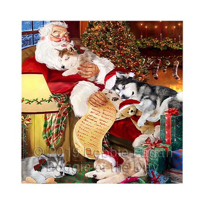 Santa Sleeping with Alaskan Malamute Dogs Square Towel 