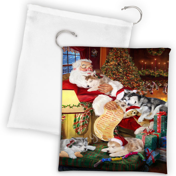 Santa Sleeping with Alaskan Malamute Dogs Drawstring Laundry or Gift Bag LGB48763
