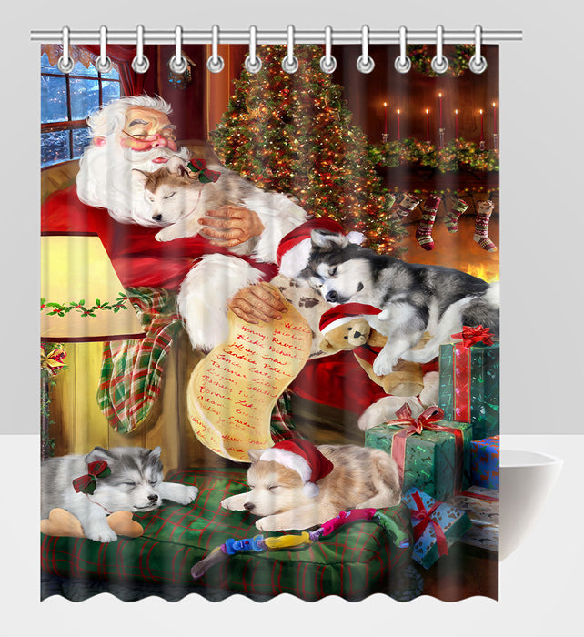 Santa Sleeping with Alaskan Malamute Dogs Shower Curtain