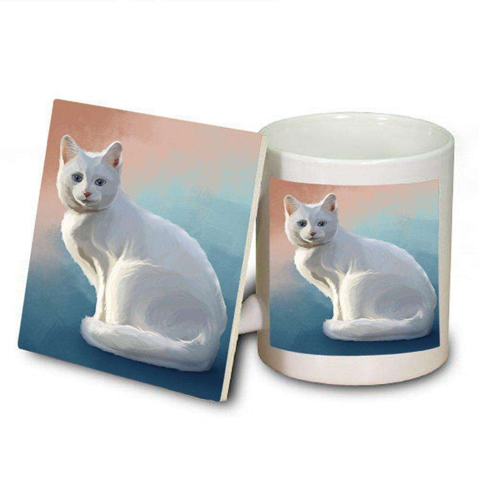 Albino Cat Mug and Coaster Set