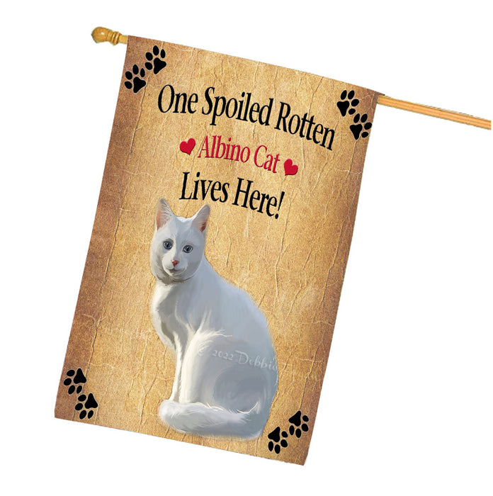 Spoiled Rotten Albino Cat House Flag Outdoor Decorative Double Sided Pet Portrait Weather Resistant Premium Quality Animal Printed Home Decorative Flags 100% Polyester FLG68104