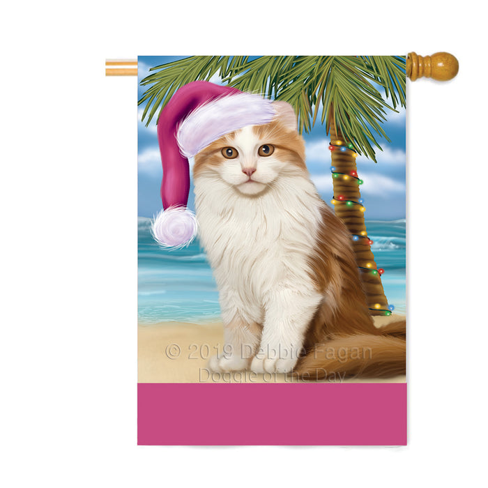 Personalized Summertime Happy Holidays Christmas Ameican Curl Cat on Tropical Island Beach Custom House Flag FLG-DOTD-A60424