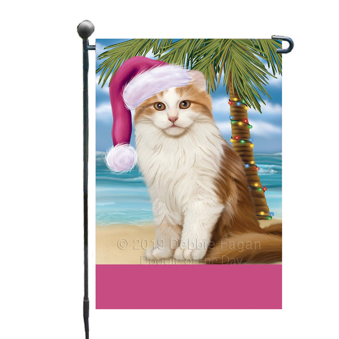 Personalized Summertime Happy Holidays Christmas Ameican Curl Cat on Tropical Island Beach  Custom Garden Flags GFLG-DOTD-A60368