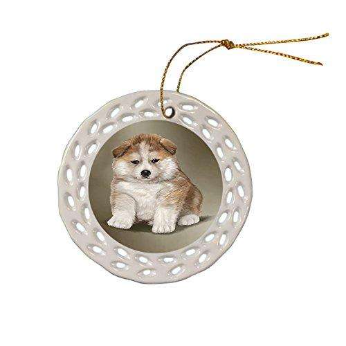 American Akita Inu Puppy Dog Christmas Doily Ceramic Ornament