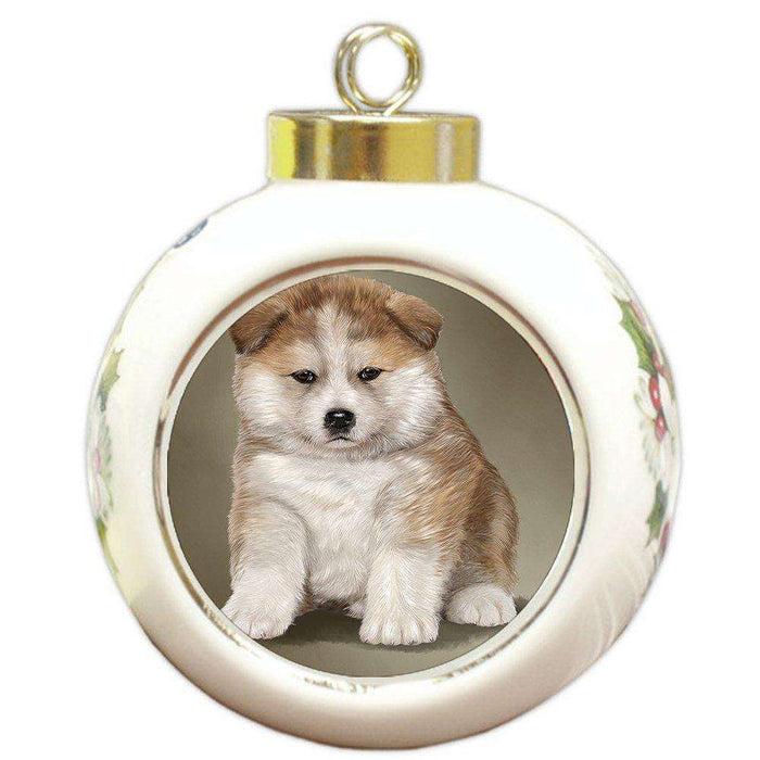 American Akita Inu Puppy Dog Round Ball Christmas Ornament