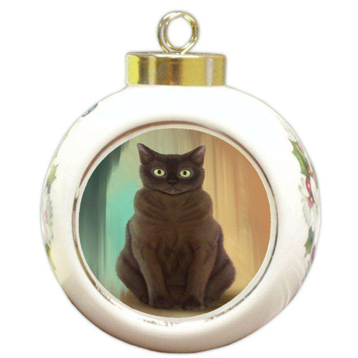 American Bermese Zibeline Cat Round Ceramic Ball Christmas Ornament