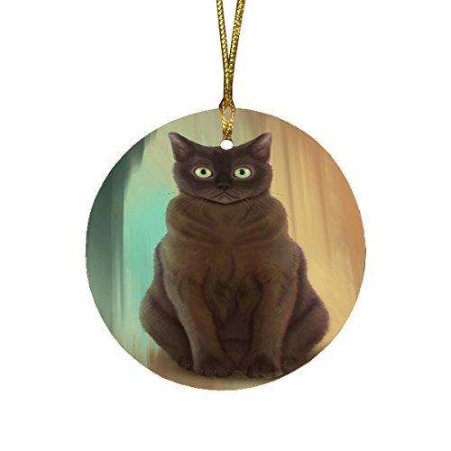 American Bermese Zibeline Cat Round Christmas Ornament
