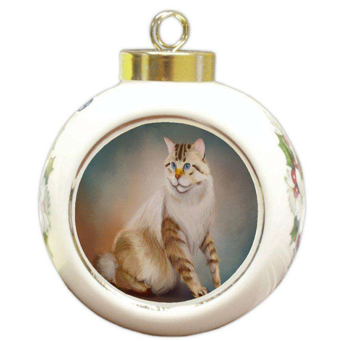 American Bobtail Cat Round Ceramic Ball Christmas Ornament