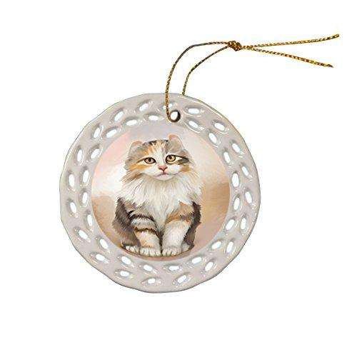 American Curl Cat Christmas Doily Ceramic Ornament