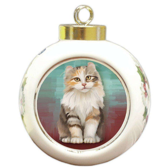 American Curl Cat Round Ball Christmas Ornament