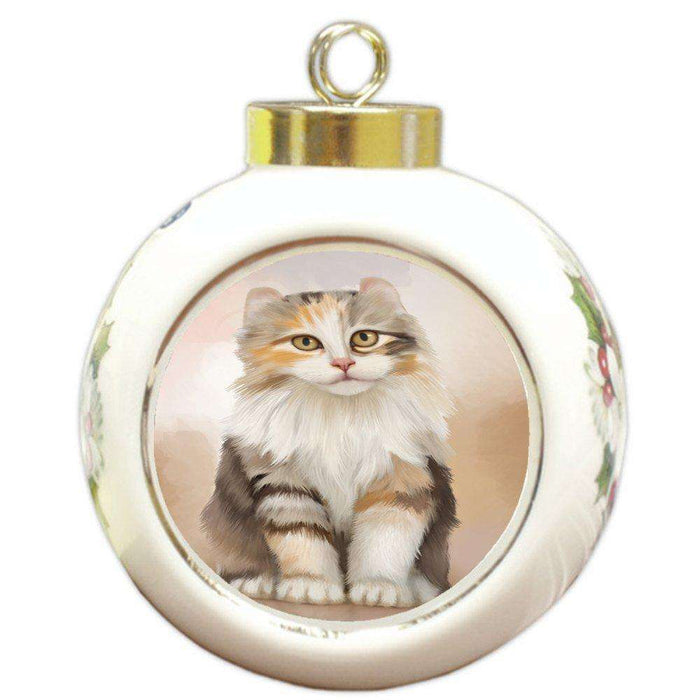American Curl Cat Round Ceramic Ball Christmas Ornament