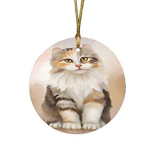 American Curl Cat Round Christmas Ornament