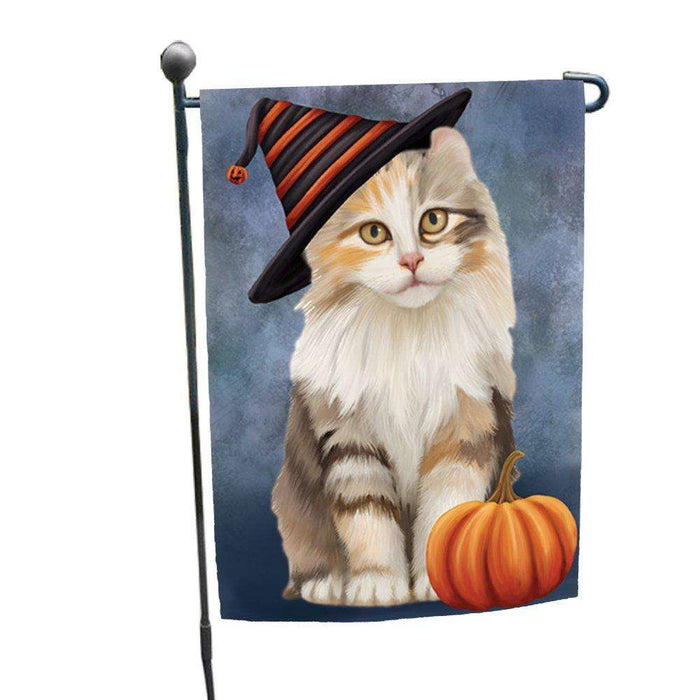 American Curl Cat Wearing Witch Hat with Pumpkin Garden Flag