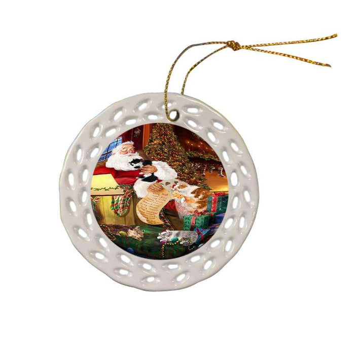 American Curl Cats and Kittens Sleeping with Santa  Ceramic Doily Ornament DPOR54512