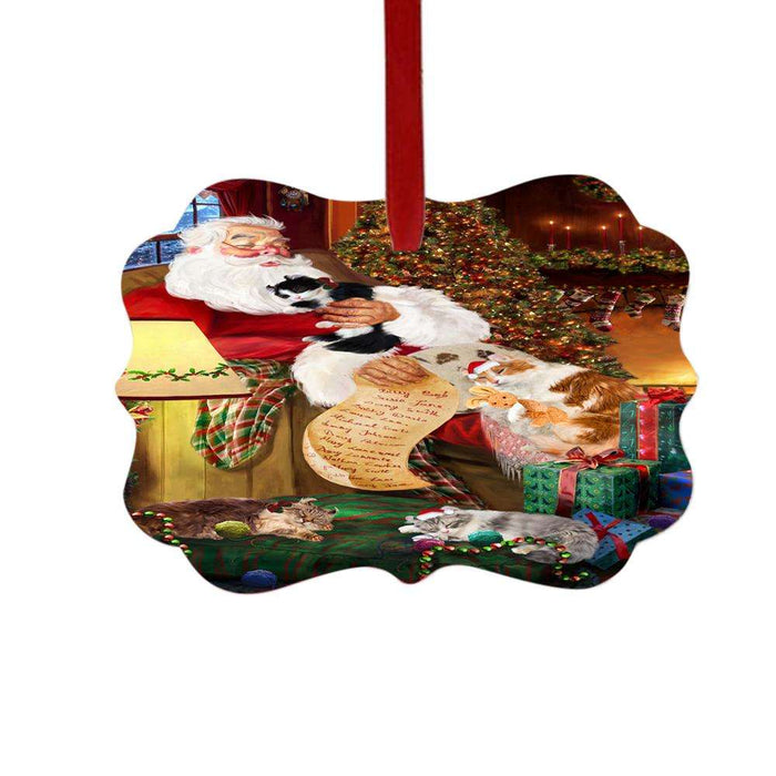 American Curl Cats and Kittens Sleeping with Santa Double-Sided Photo Benelux Christmas Ornament LOR49235