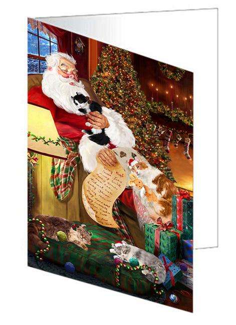 American Curl Cats and Kittens Sleeping with Santa  Handmade Artwork Assorted Pets Greeting Cards and Note Cards with Envelopes for All Occasions and Holiday Seasons GCD67565