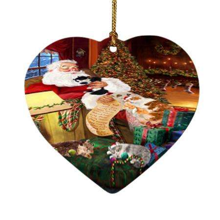 American Curl Cats and Kittens Sleeping with Santa  Heart Christmas Ornament HPOR54512