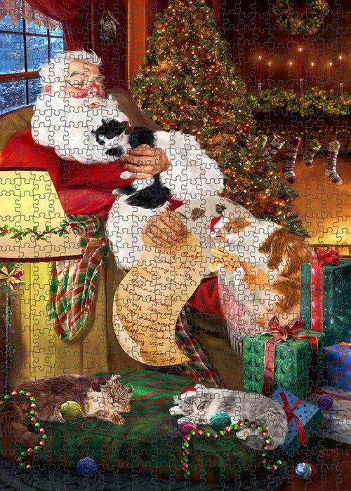 American Curl Cats and Kittens Sleeping with Santa Puzzle with Photo Tin PUZL85204