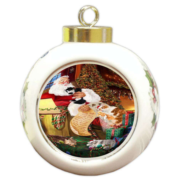 American Curl Cats and Kittens Sleeping with Santa  Round Ball Christmas Ornament RBPOR54512
