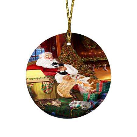 American Curl Cats and Kittens Sleeping with Santa  Round Flat Christmas Ornament RFPOR54503