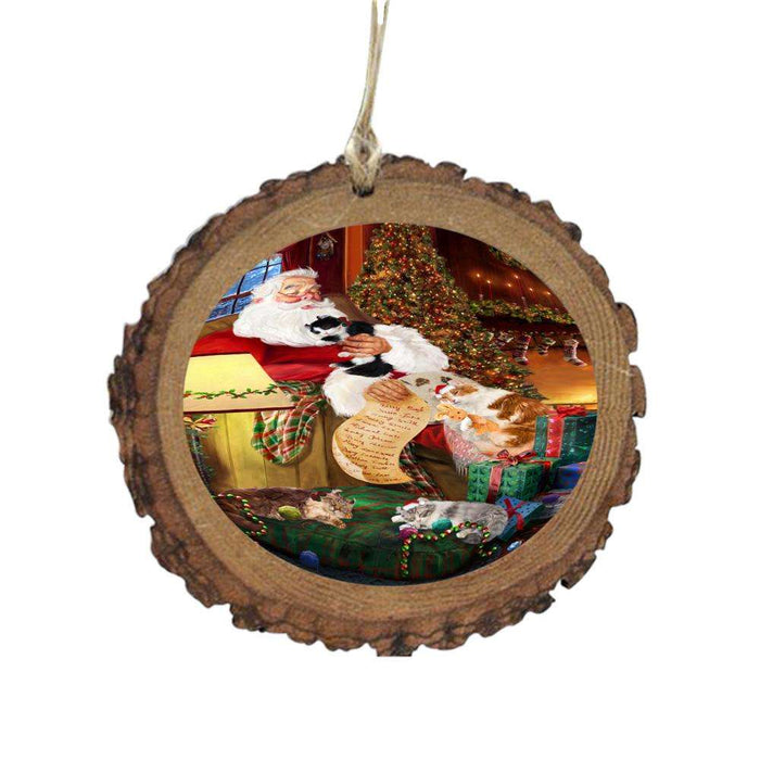 American Curl Cats and Kittens Sleeping with Santa Wooden Christmas Ornament WOR49235