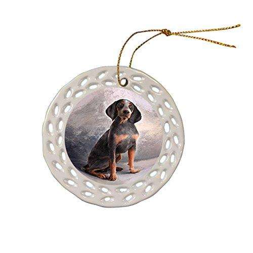 American English Coonhound Dog Christmas Doily Ceramic Ornament