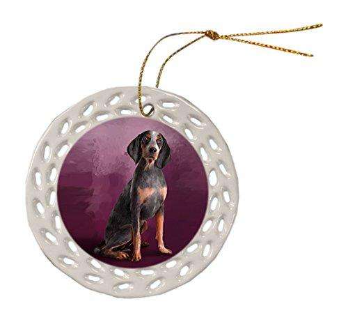 American English Coonhound Dog Christmas Doily Ceramic Ornament