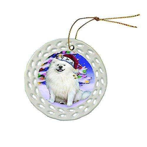 American Eskimo Dog Christmas Doily Ceramic Ornament