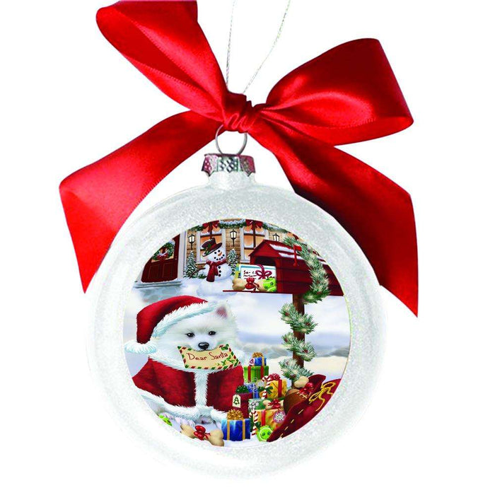 American Eskimo Dog Dear Santa Letter Christmas Holiday Mailbox White Round Ball Christmas Ornament WBSOR48991