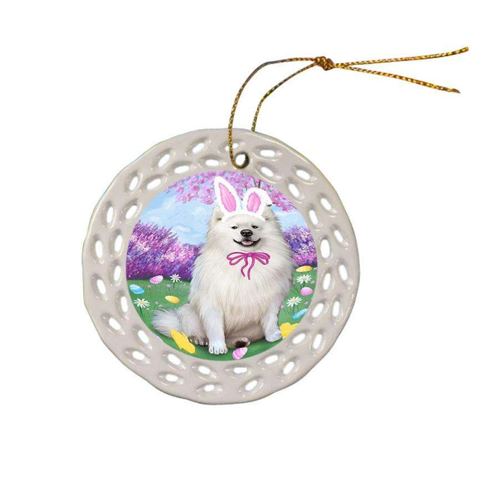 American Eskimo Dog Easter Holiday Ceramic Doily Ornament DPOR54230