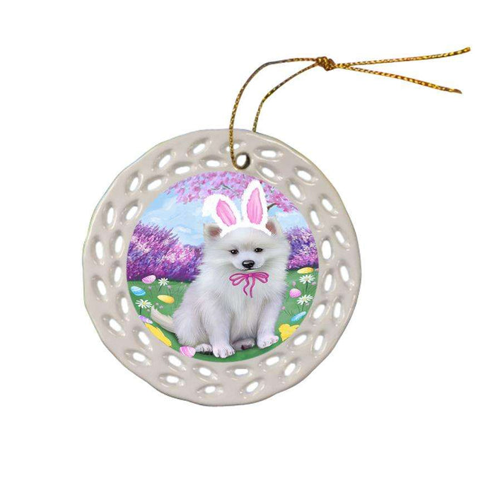 American Eskimo Dog Easter Holiday Ceramic Doily Ornament DPOR54231