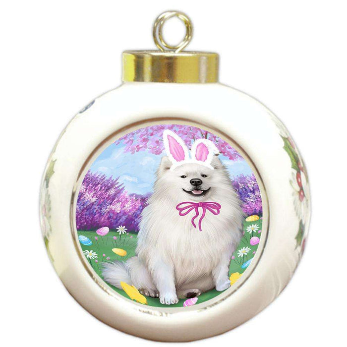 American Eskimo Dog Easter Holiday Round Ball Christmas Ornament RBPOR54230