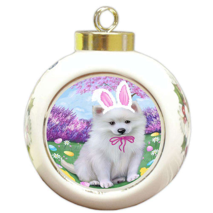 American Eskimo Dog Easter Holiday Round Ball Christmas Ornament RBPOR54231