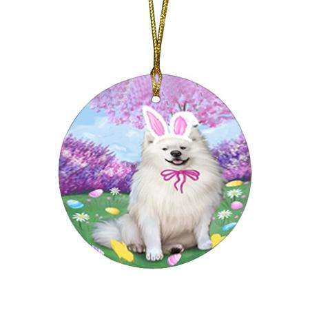 American Eskimo Dog Easter Holiday Round Flat Christmas Ornament RFPOR54221