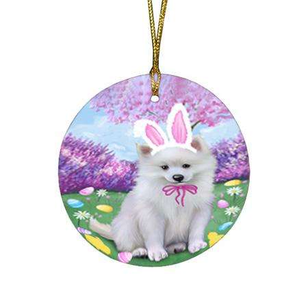 American Eskimo Dog Easter Holiday Round Flat Christmas Ornament RFPOR54222