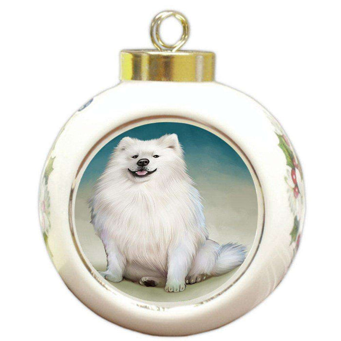 American Eskimo Dog Round Ball Christmas Ornament RBPOR48278