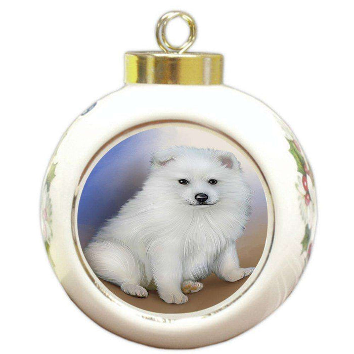 American Eskimo Dog Round Ball Christmas Ornament RBPOR48280