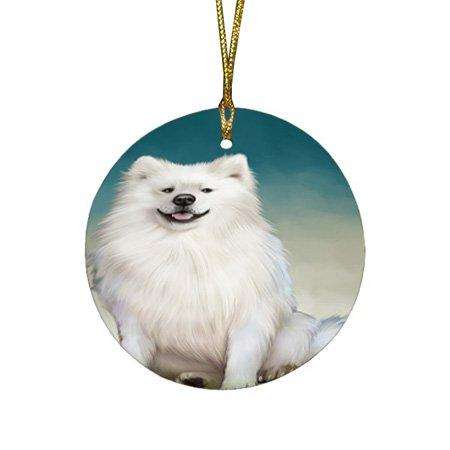 American Eskimo Dog Round Christmas Ornament RFPOR48269