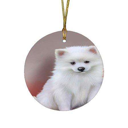 American Eskimo Dog Round Christmas Ornament RFPOR48270