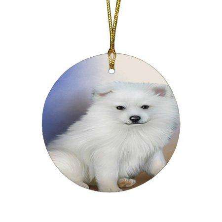 American Eskimo Dog Round Christmas Ornament RFPOR48271