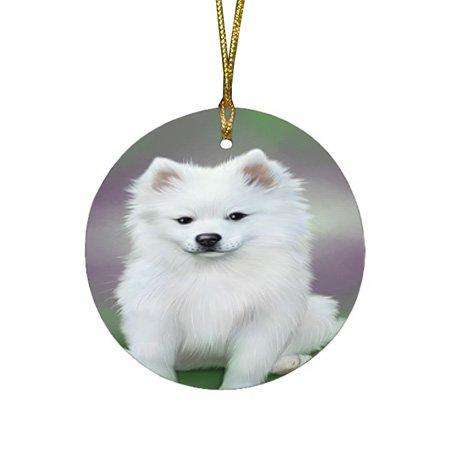 American Eskimo Dog Round Christmas Ornament RFPOR48272