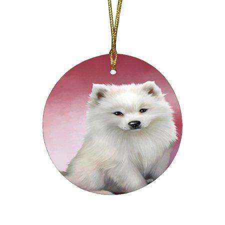 American Eskimo Dog Round Christmas Ornament RFPOR48273