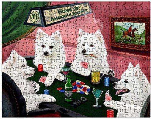 American Eskimo Dogs Playing Poker 500 Pc. Puzzle with Photo Tin